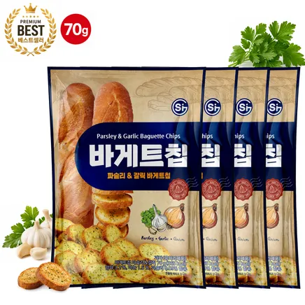 [무료배송] 통바게트 크리스피 바게트칩 파슬리 앤 갈릭 70g 4개