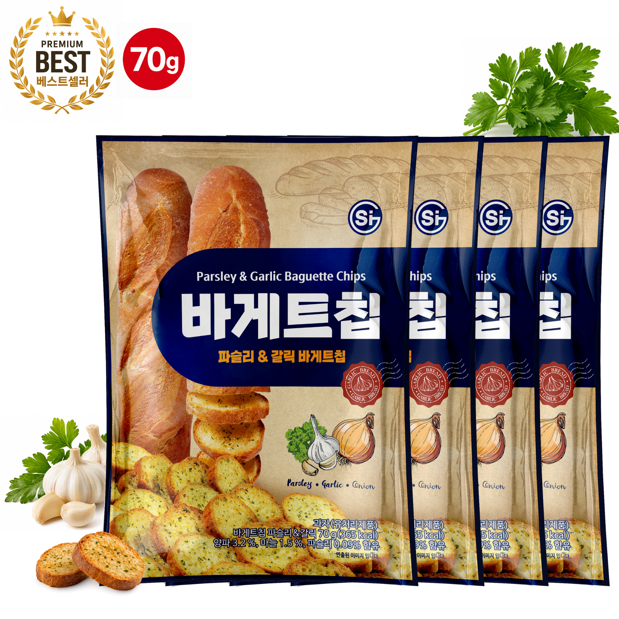 [무료배송] 통바게트 크리스피 바게트칩 파슬리 앤 갈릭 70g 4개