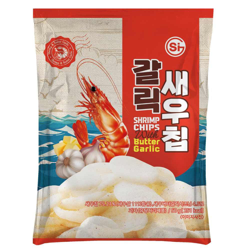 [무료배송] 갈릭새우칩 버터갈릭 새우과자 50g 16개 2