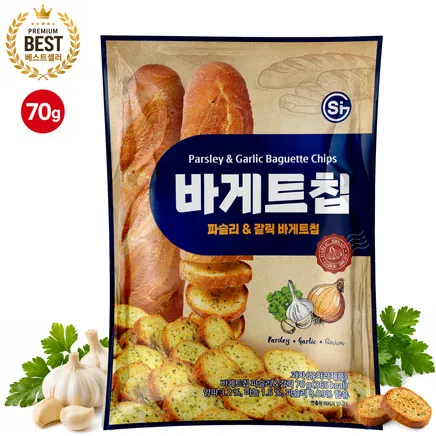 [11,400원 이상 무료배송] 통바게트 크리스피 바게트칩 파슬리 앤 갈릭 70g 1개