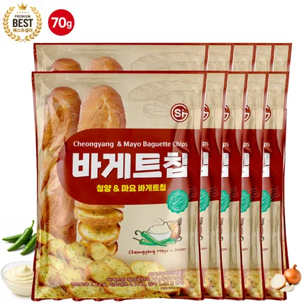 [무료배송] 통바게트 크리스피 바게트칩 청양마요 70g 10개