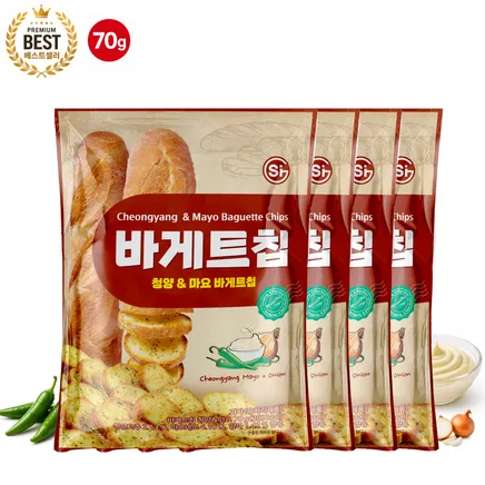 [무료배송] 통바게트 크리스피 바게트칩 청양마요 70g 4개