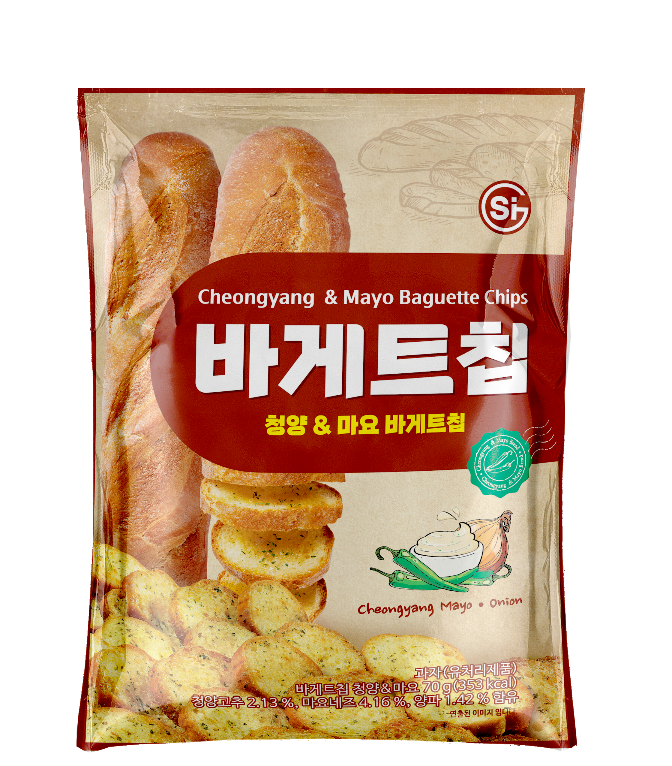 [무료배송] 통바게트 크리스피 바게트칩 청양마요 70g 10개 2