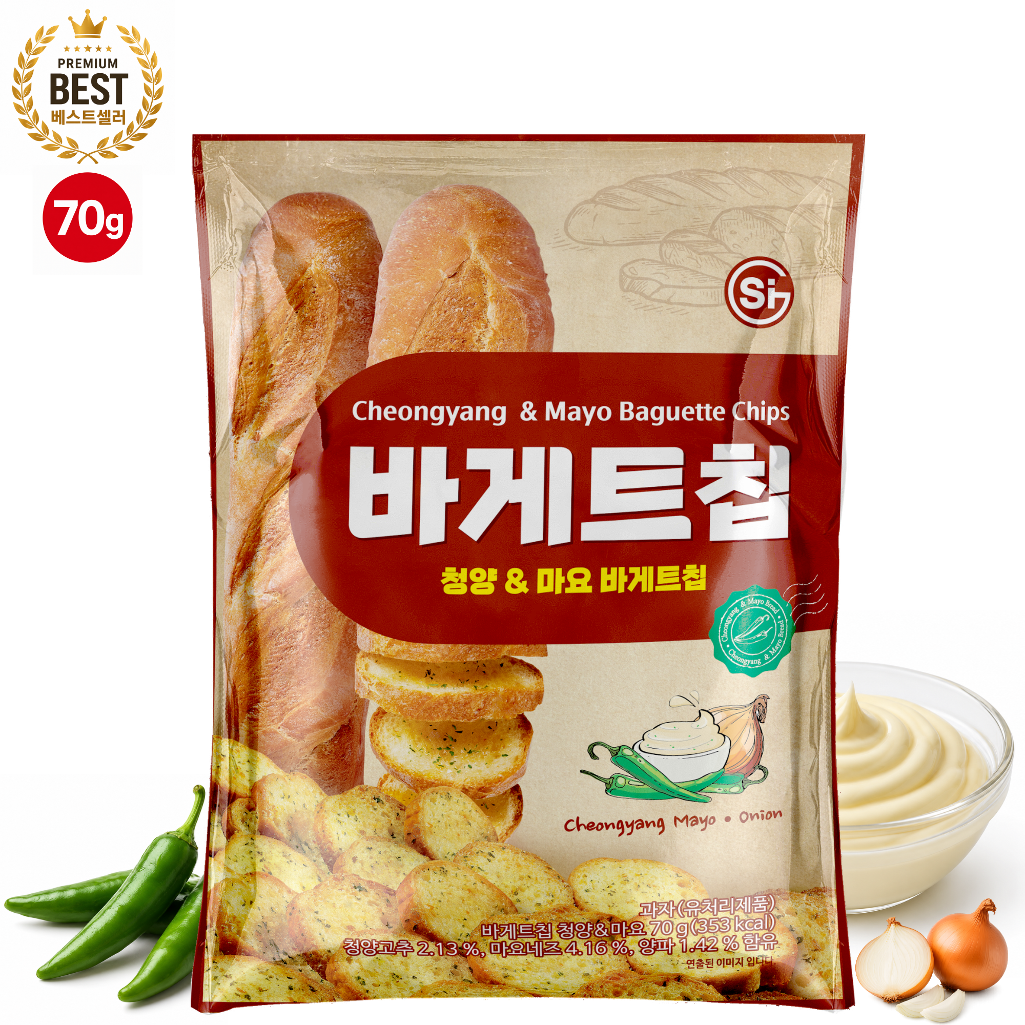 [11,400원 이상 무료배송] 통바게트 크리스피 바게트칩 청양마요 70g 1개
