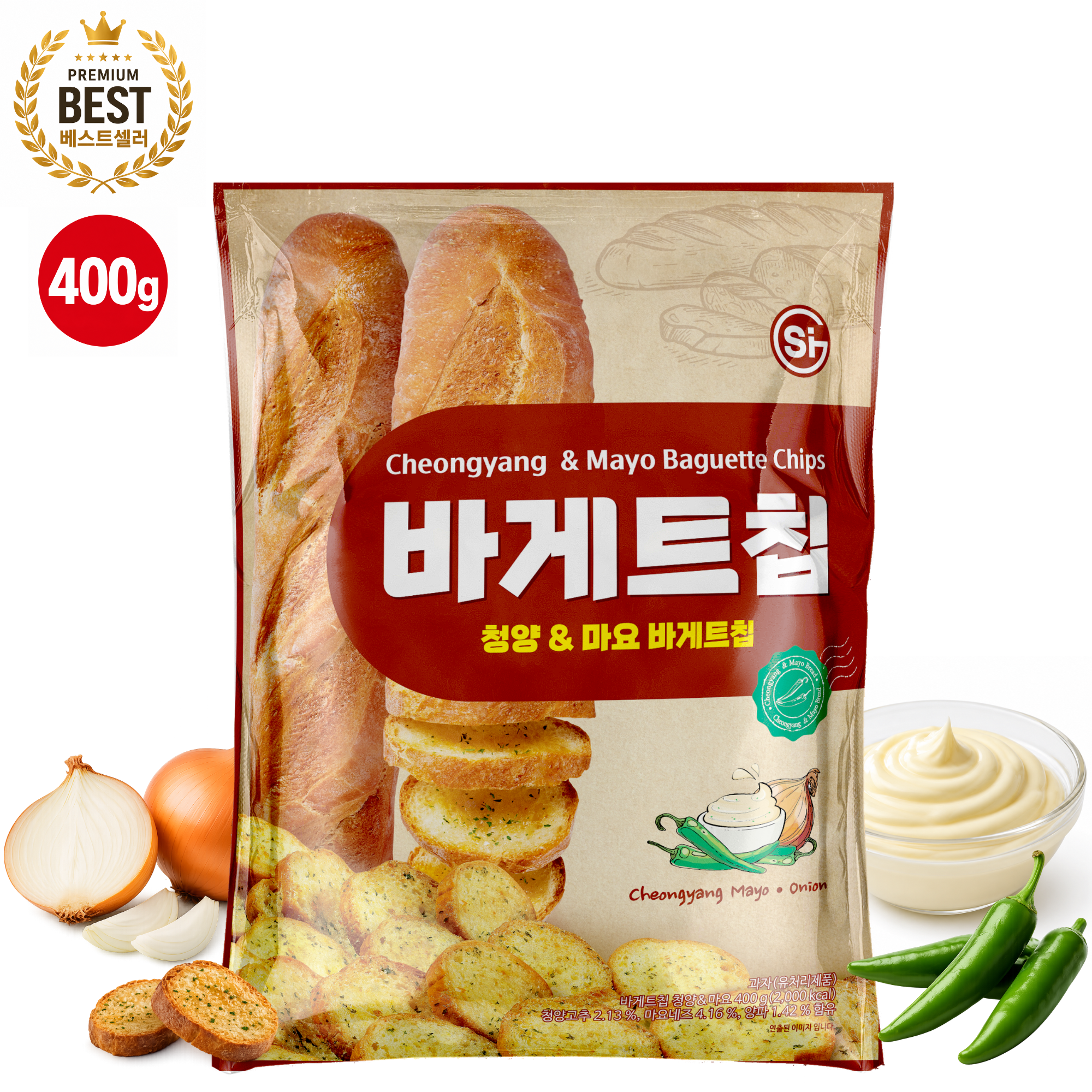 [13,250원 이상 구매] 통바게트 크리스피 바게트칩 청양&마요 400g 1개 1