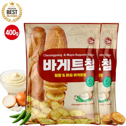 [무료배송] 통바게트 크리스피 바게트칩 청양&마요 400g 2개