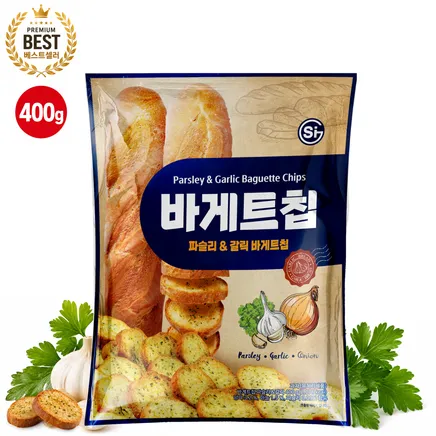 [13,250원 이상 무료배송] 통바게트 크리스피 바게트칩 파슬리 앤 갈릭 400g 1개