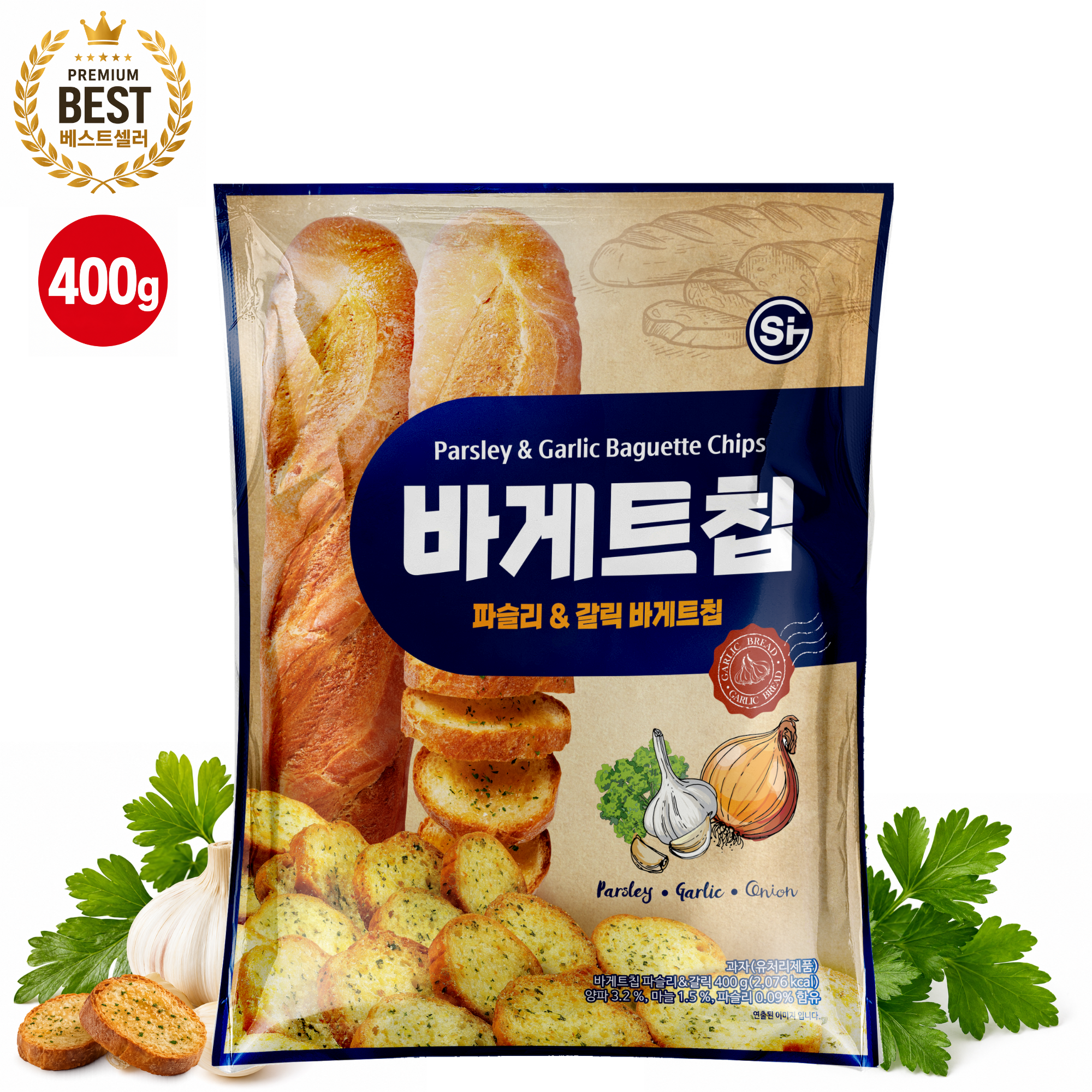 [13,250원 이상 무료배송] 통바게트 크리스피 바게트칩 파슬리 앤 갈릭 400g 1개 1