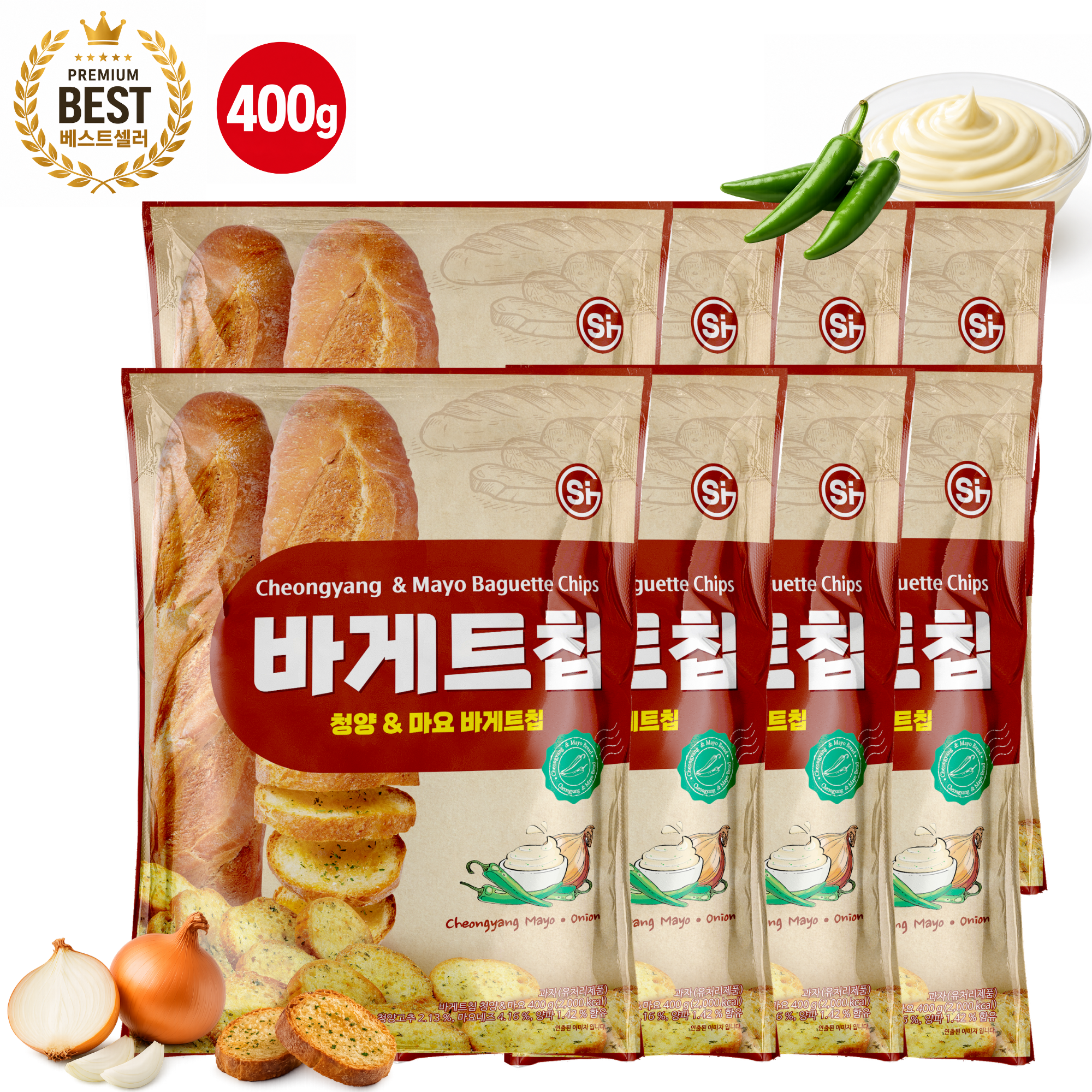 [무료배송] 통바게트 크리스피 바게트칩 청양&마요 400g 8개 1