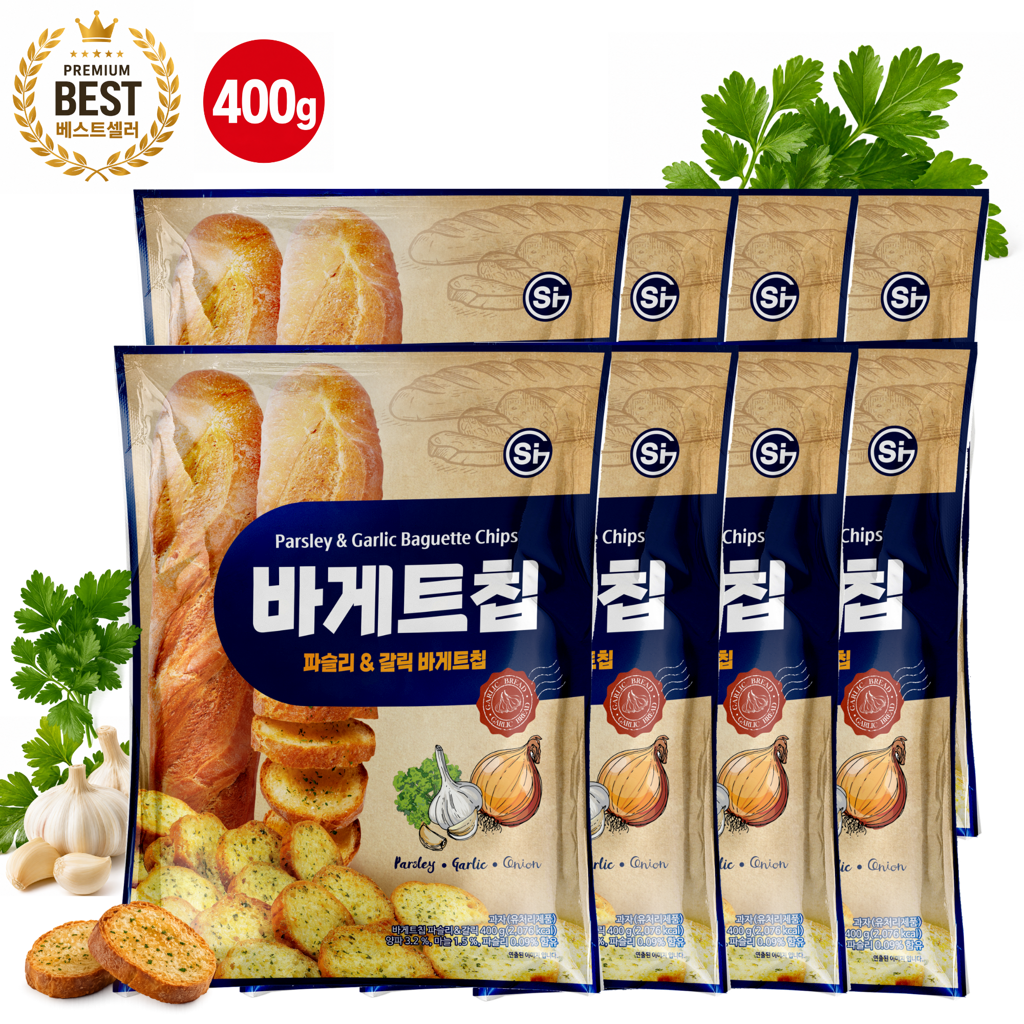 [무료배송] 통바게트 크리스피 바게트칩 파슬리 앤 갈릭 400g 8개 1