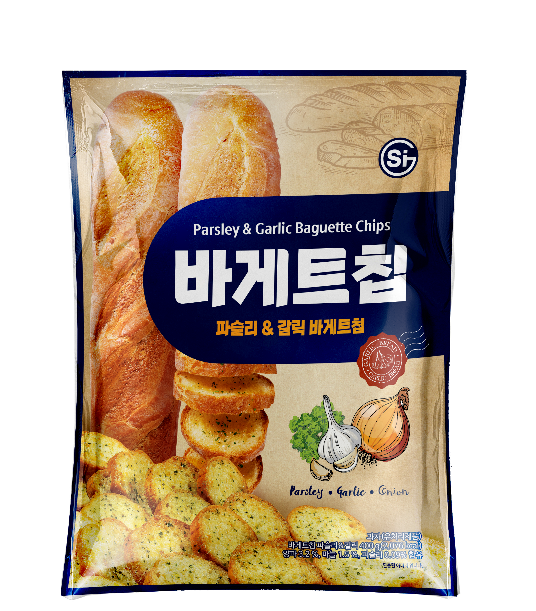 [13,250원 이상 무료배송] 통바게트 크리스피 바게트칩 파슬리 앤 갈릭 400g 1개 2